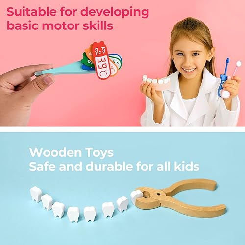 Miniatura 6 de Wooden Doctor Kit for Kids, Pretend Play Dentist Medical Toys Set, Kit with Stethoscope, Doctor Set Toy for Toddler Boys Girls Ages 3+