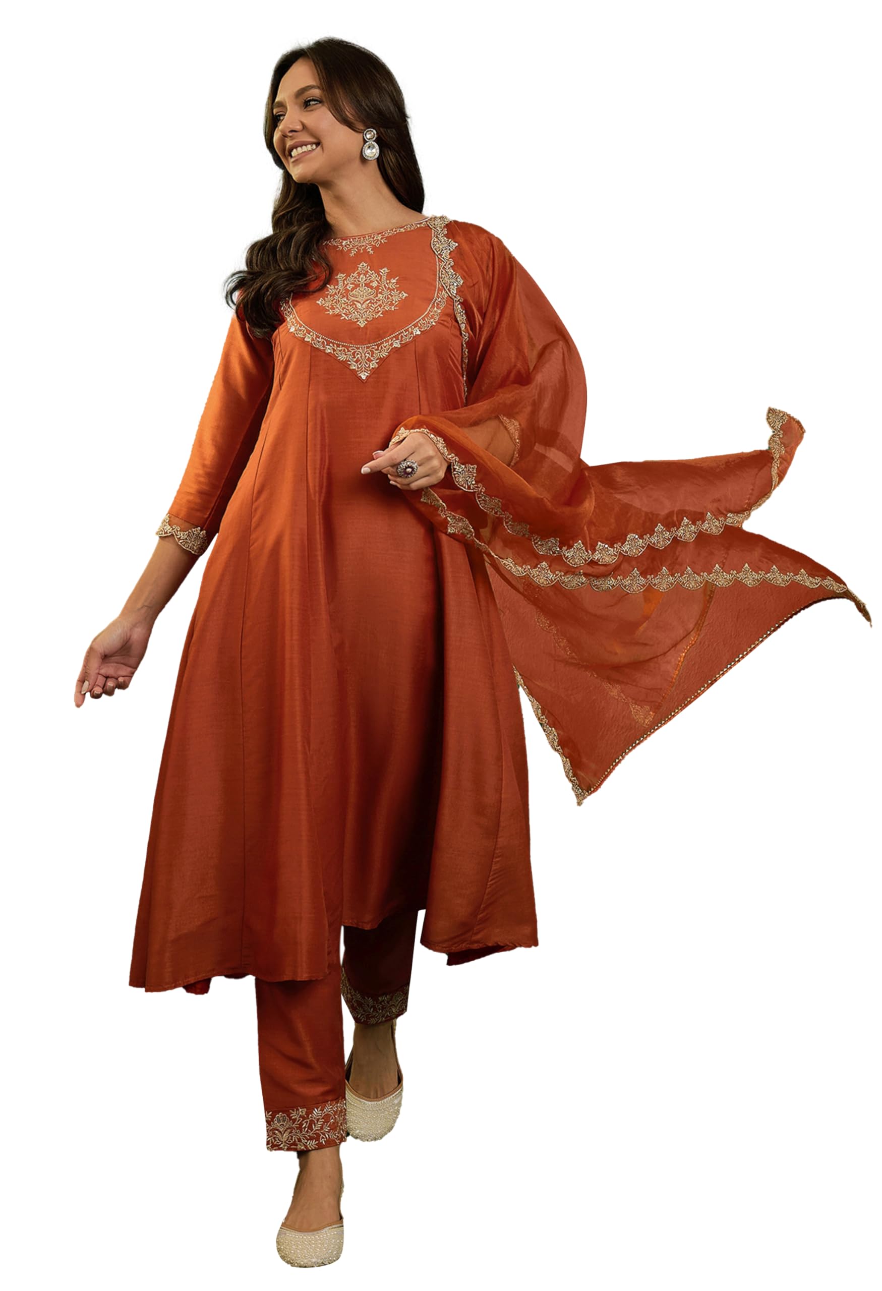 LYMI LABELOrange Bitaliyan Zari Sequence Embroidered Kurta With Pant And Organza Dupatta Set