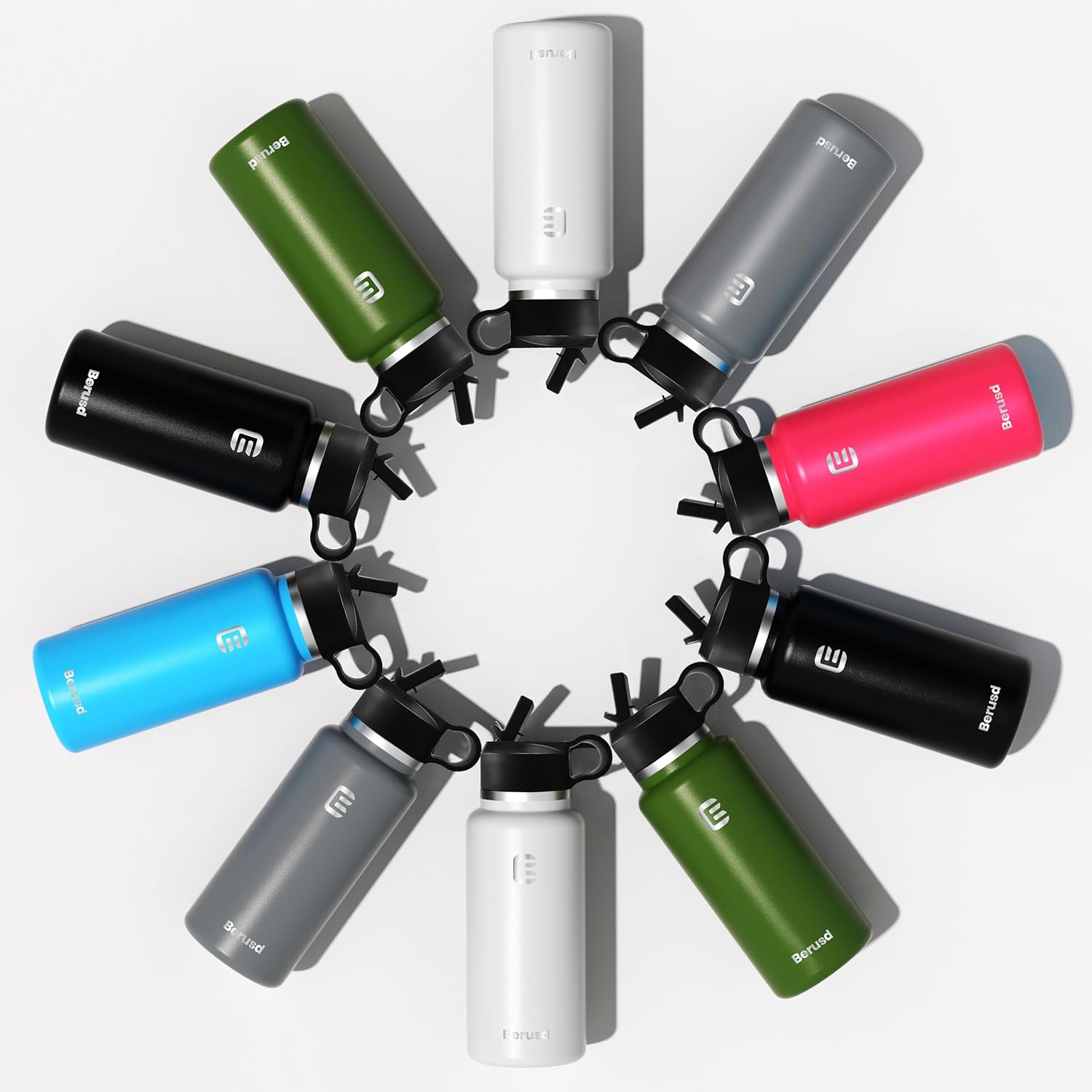 Berusd Insulated Water Bottle, Leak Proof, Vacuum Insulated Stainless Steel Sports Water Bottle, Double Walled, Travel Cup Thermo Mug Drink Flasks, Metal Canteen,Pure