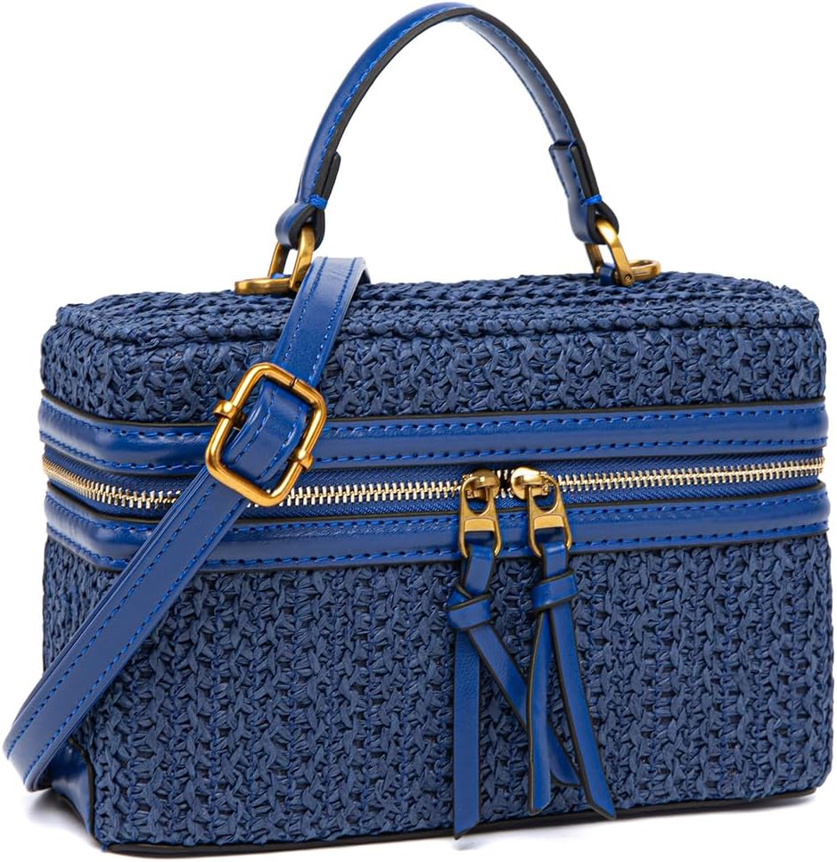 Classic Straw Satchel Crossbody Purse For Women, Chic Mini Box Purses and Handbags, Women Beach Bag And Top Handle Bags