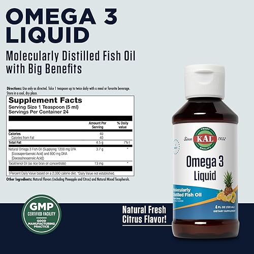 Miniatura 2 de Kal 3.9 G Omega 3 1200800 Liquid Citrus, 4 onzas líquidas