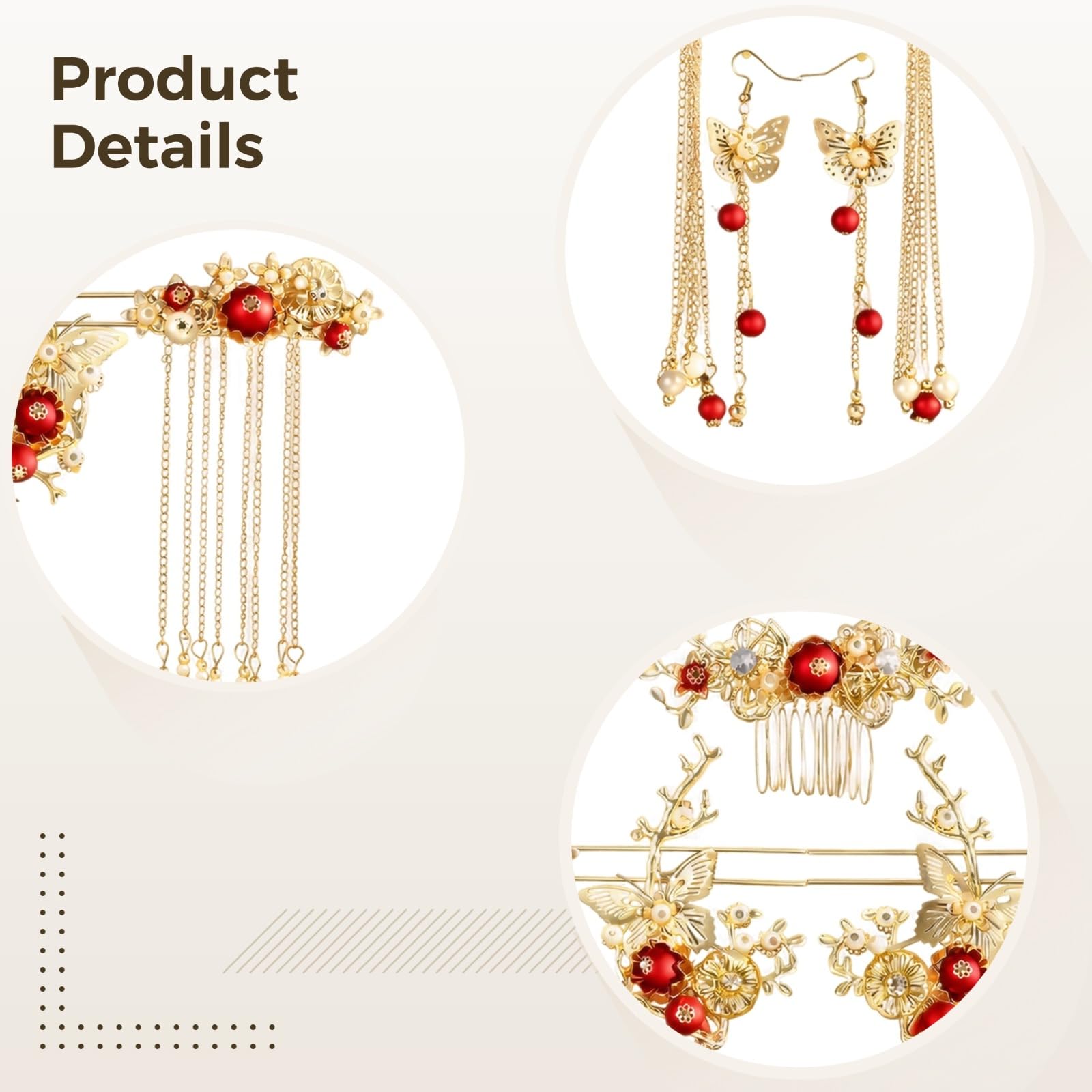 Set d’accessoires cheveux papillon à pampilles, accessoires cheveux Hanfu, peigne épingle à cheveux style classique avec perles, ensemble d’accessoires cheveux pour mariage