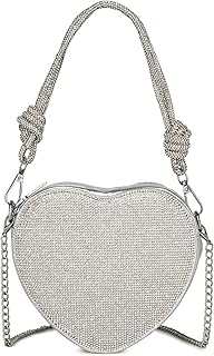 CALLPIONEER Evening Bag for Women, Silver Purse Heart Shaped Purse Crossbody Bags Shoulder Handbag for Formal
