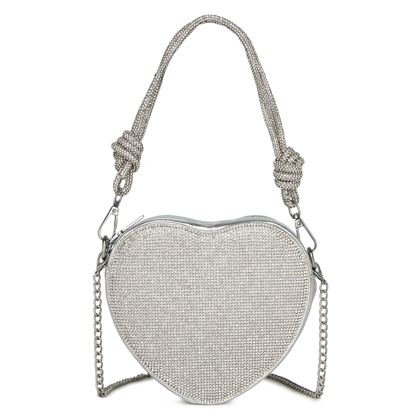 CALLPIONEER Evening Bag for Women, Silver Purse Heart Shaped Purse Crossbody Bags Shoulder Handbag for Formal