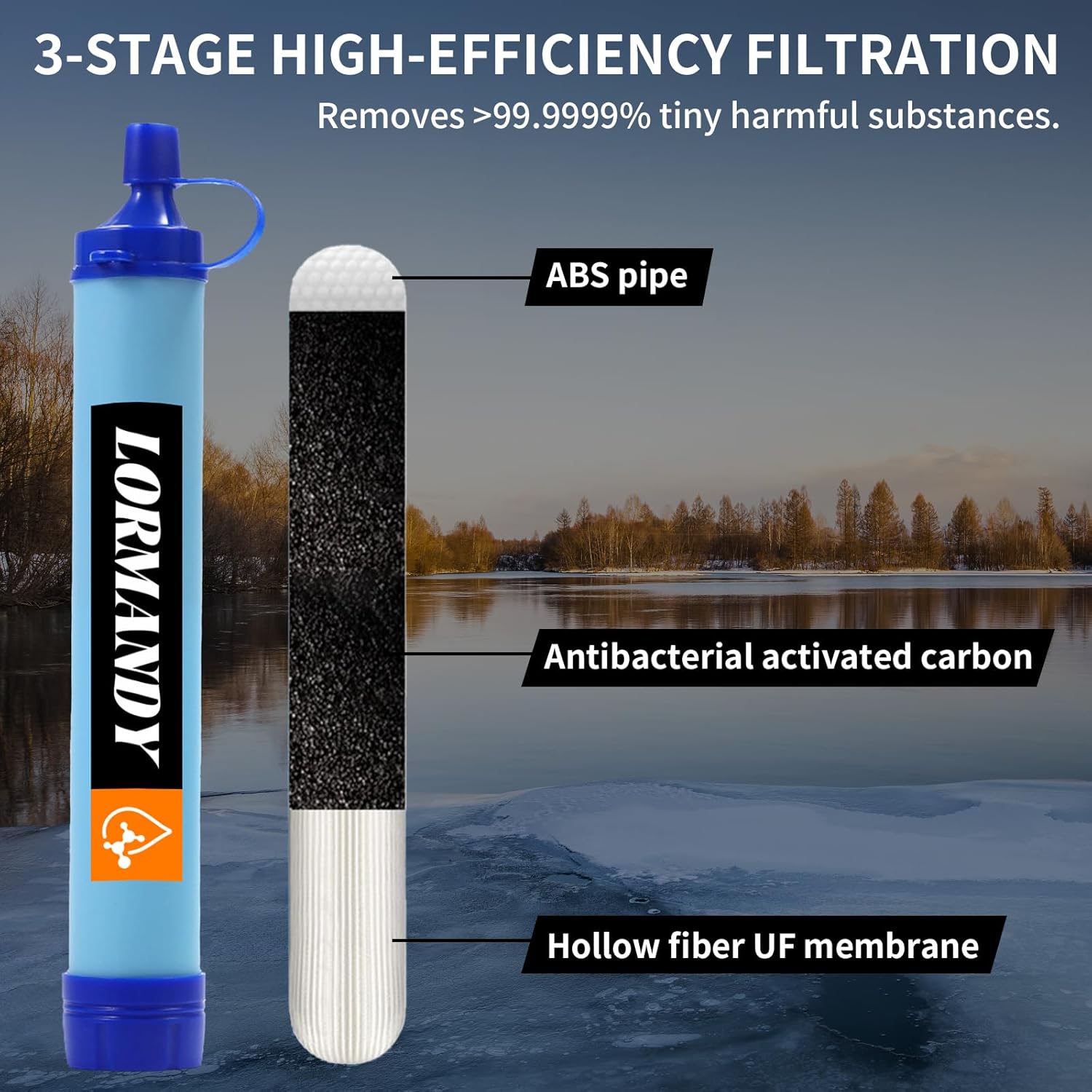 Personal Water Filter, Straw Water Purifier System, Outdoor Portable Water Filter Straw, Emergency Survival Gear for Hiking Camping Accessories Travel Fishing Emergency Preparedness - Image 2