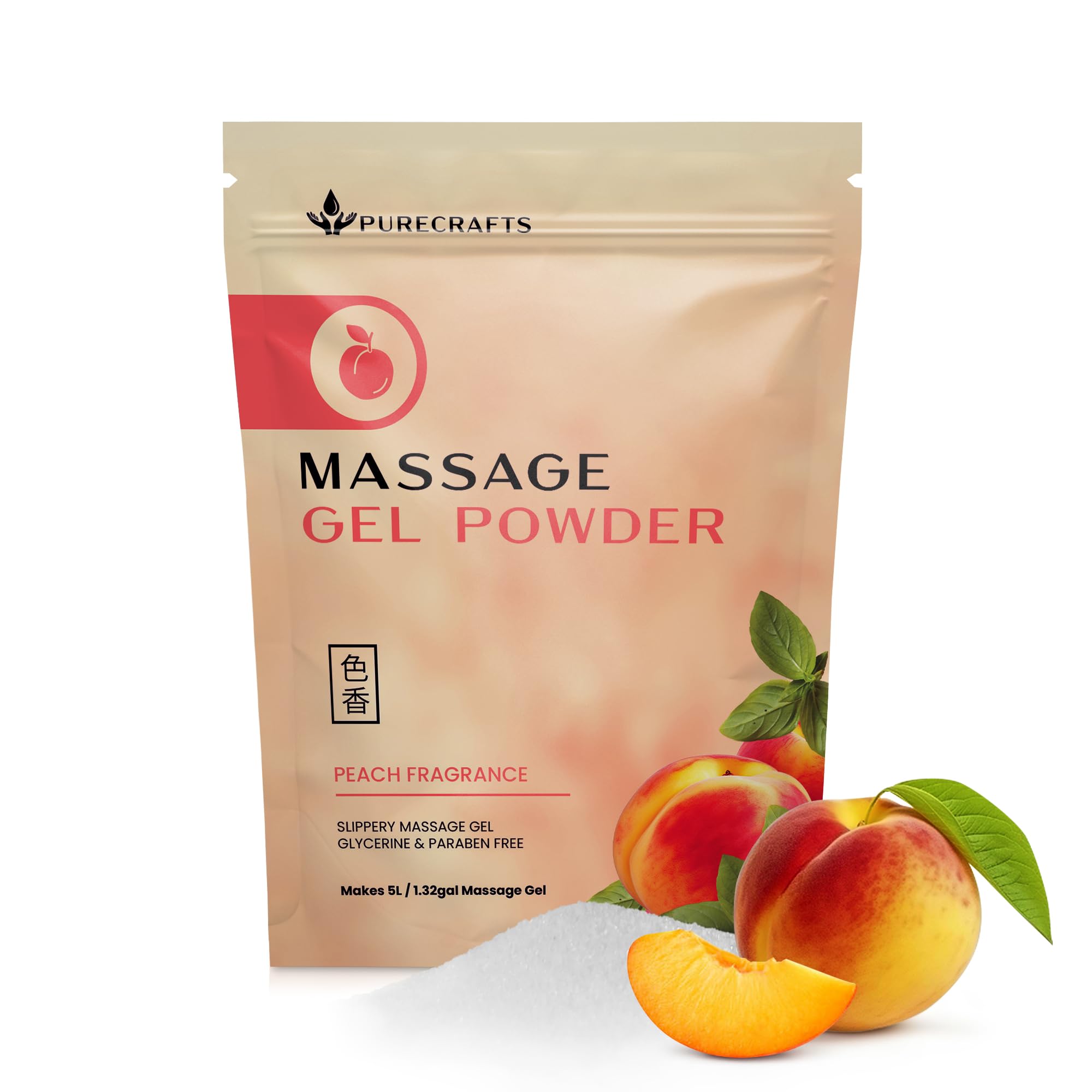 Massage Gel Powder 50g | Peach Fragrance | Made in Japan | Colourless, Stain Free, Glycerine and Paraben Free | Makes 5 Litre of Slippery Massage Gel per Sachet
