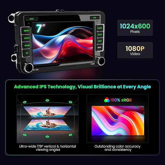 XTRONS Android Car Stereo for Volkswagen Skoda SEAT, 7 IPS Touch Screen Car Radio GPS Navigation Bluetooth Built-in DSP Head Unit Support Wireless CarPlay Android Auto 4G LTE(4+64GB)