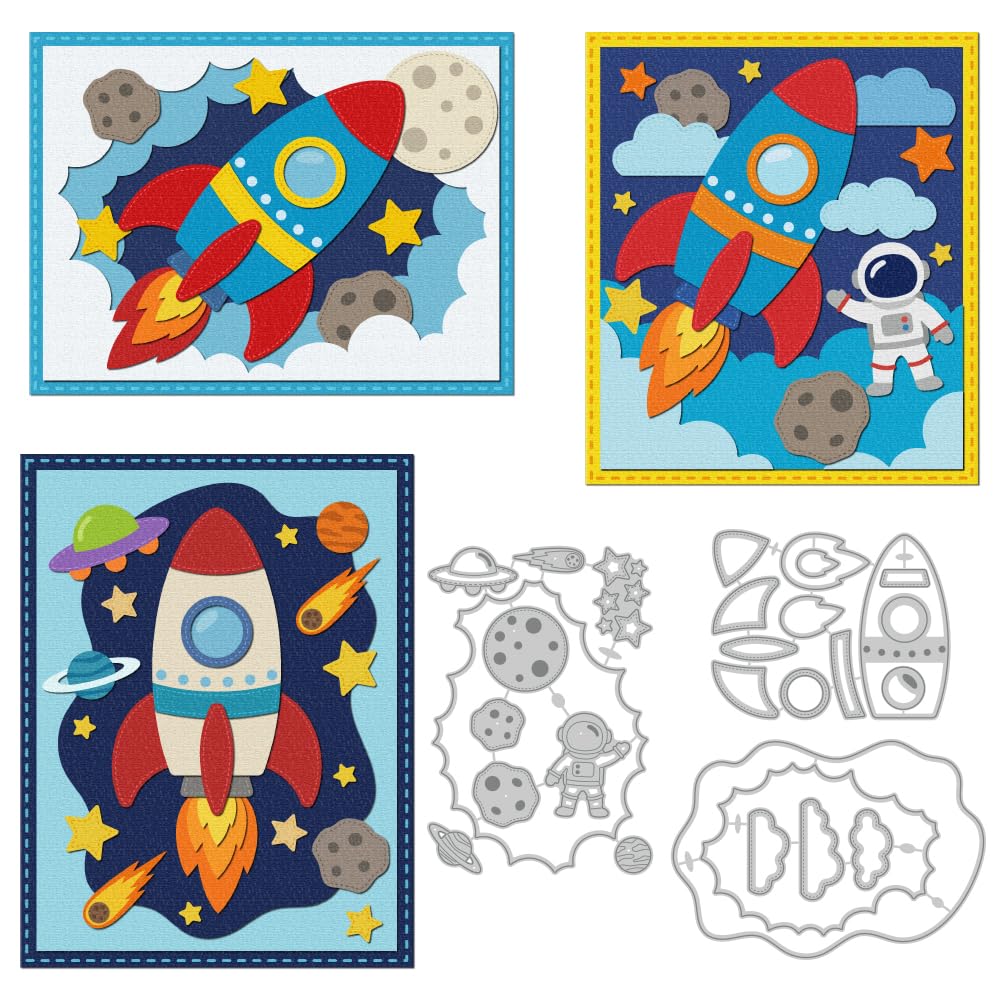DELORIGIN Space Rockets Metal Cutting Dies Astronauts Die Cuts Carbon Steel Stencils Scrapbooking Embossing Template Dies for Science Card Making Greeting Invitation DIY Craft Album Decor