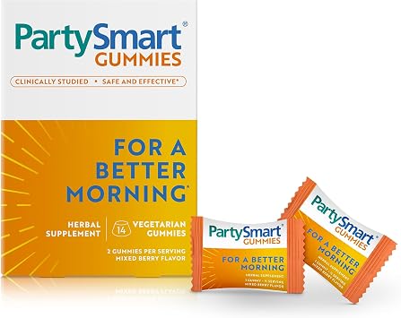 Himalaya PartySmart Gummies, Clinically Studied, Alcohol Breakdown Liver Support for a Better Morning After Drinking - Plant Based, Vegan, Non-GMO, Gluten Free, 14 Individual Gummies