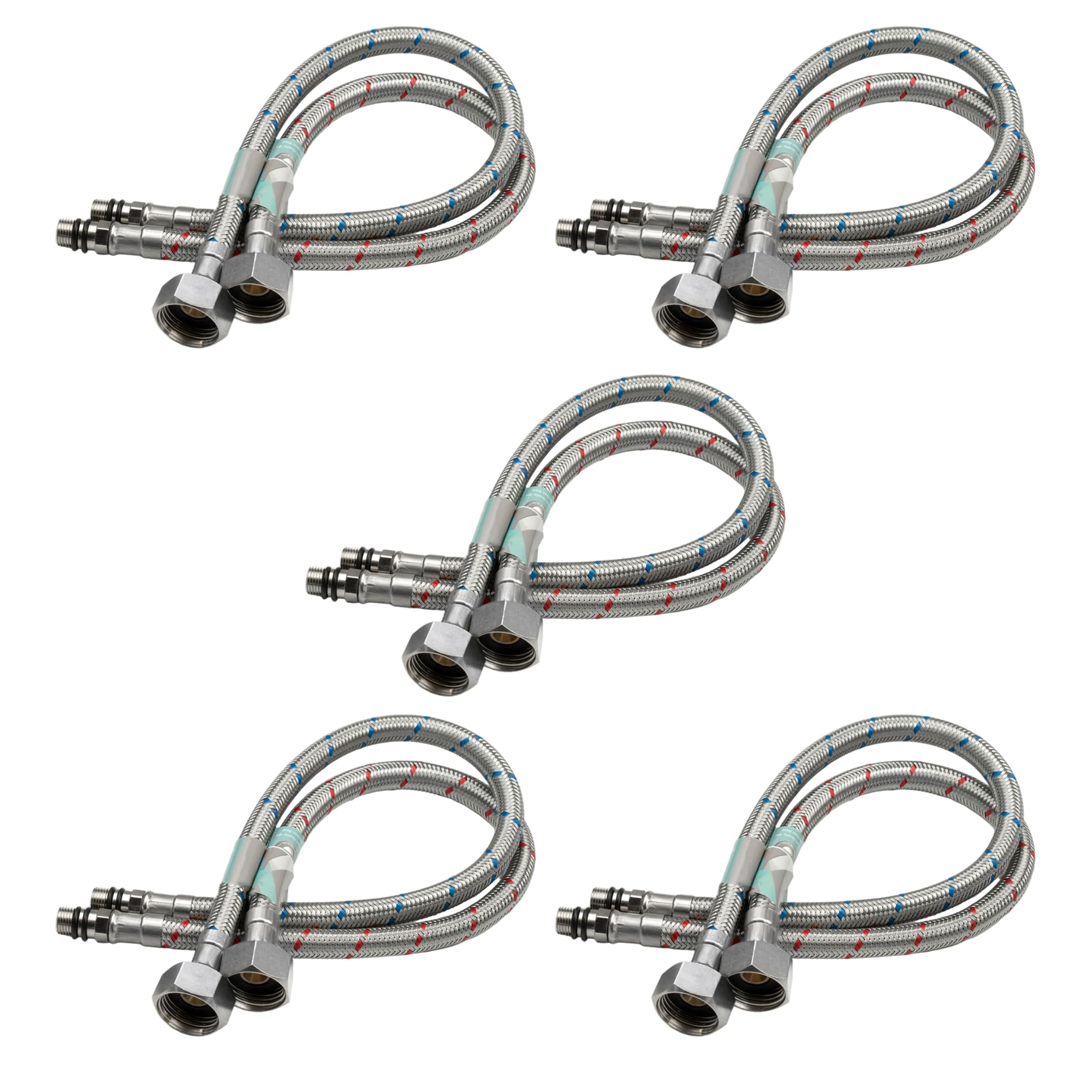 Xcel Home 10x M10 x1/2 Flexible Tap Connectors (400mm) | 10 Lengths | 5 Pairs of BSP Kitchen/Basin Monobloc Mixer Flexi Pipe Tails | Braided Stainless Steel
