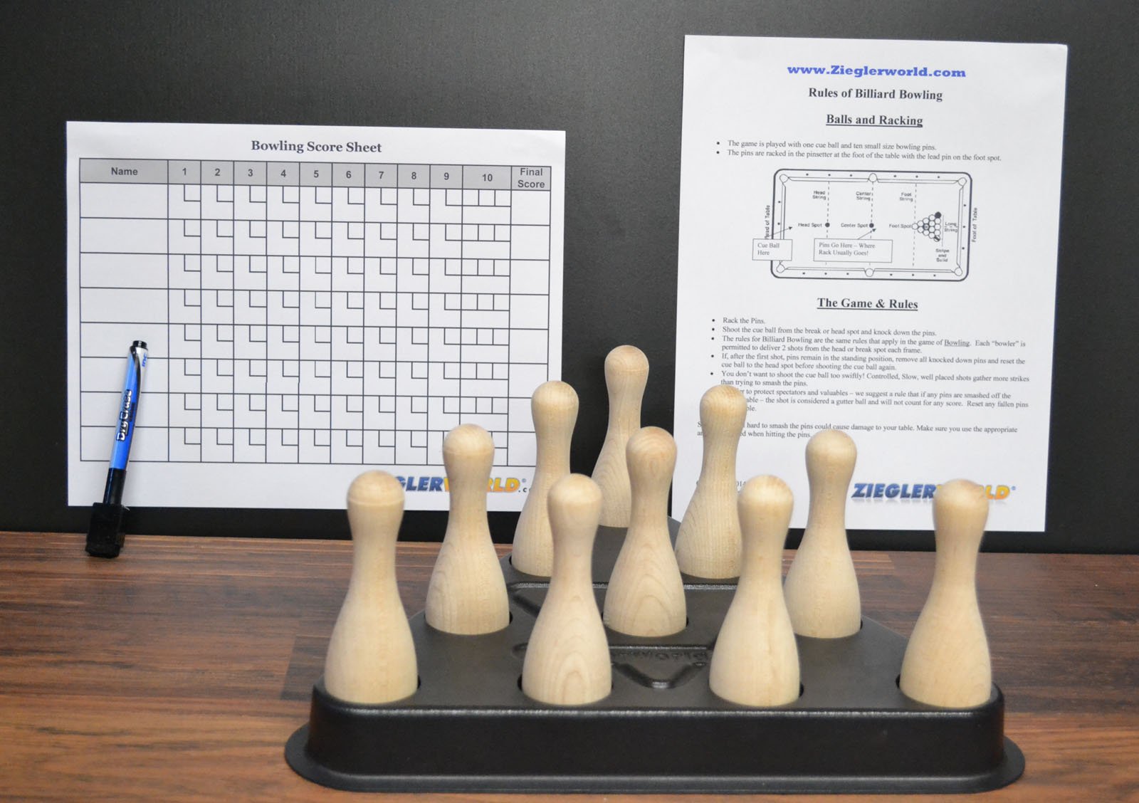 Zieglerworld Pool Table Billiard Cue Ball Bowling Game with Laminated Rules and Scorecard, Billiard Accessories