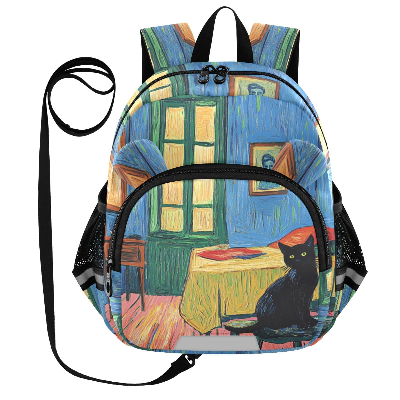 Black Cat Chair Toddler Harness Backpack for Boys Girls 3-6 Years Kids Backpack with Anti Lost Safety Leash Baby Harness Bookbag for Walking Travel Preschool