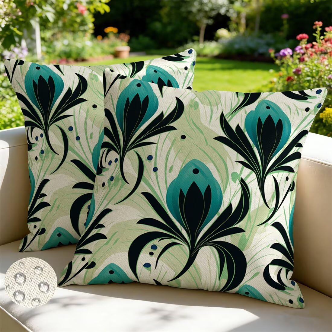 Outdoor Cushions 65cm x 65cm Set of 2 Waterproof Green Cushion Covers Plants Garden Cushions Summer Decorative Pillows Throw Pillow Covers Double-Sided for Outdoor Patio Garden Couch Sofa -GY509
