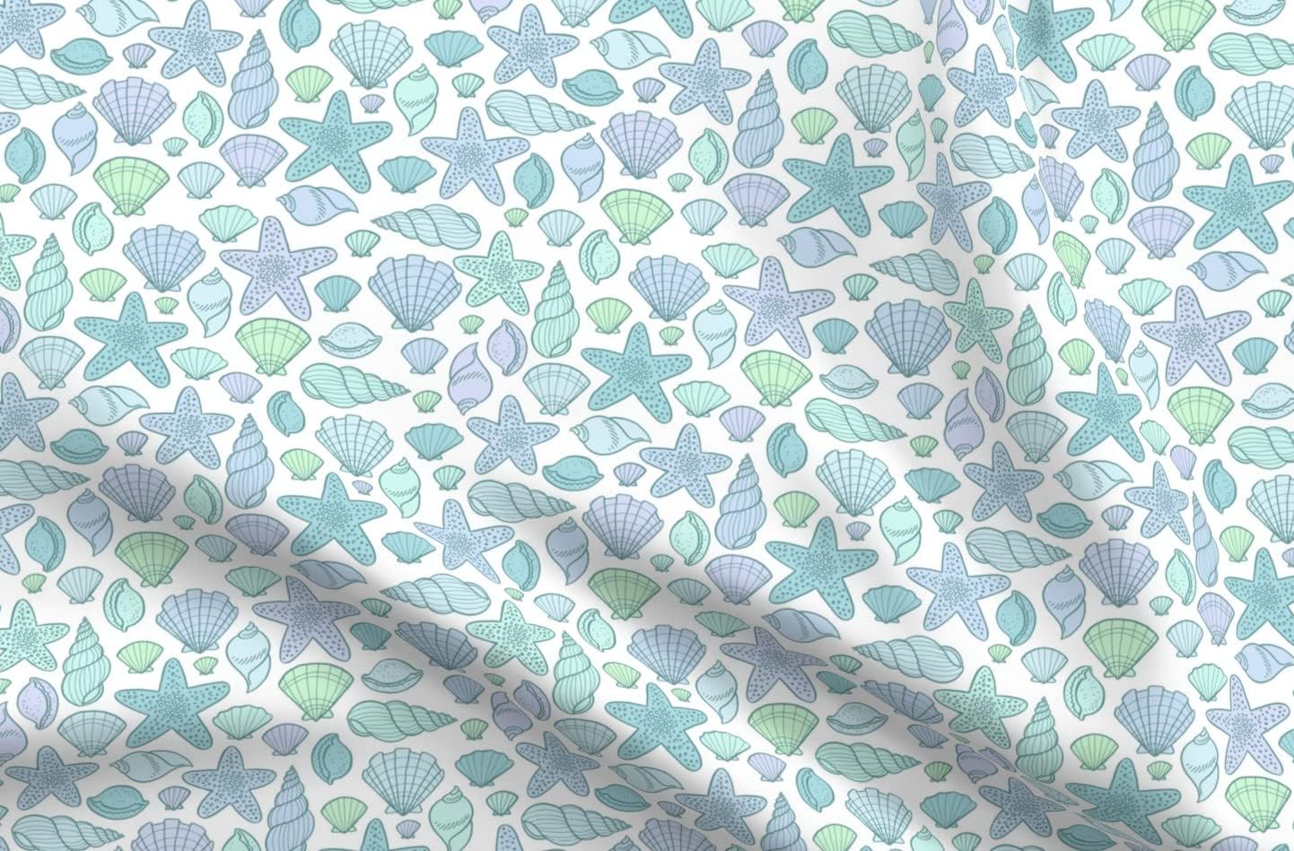 Spoonflower Fabric - Seashells Cool Sand Beach Shells Starfish Colors Sea Printed on Organic Cotton Sateen Fabric by The Yard - Sewing Quilting Apparel Home Decor