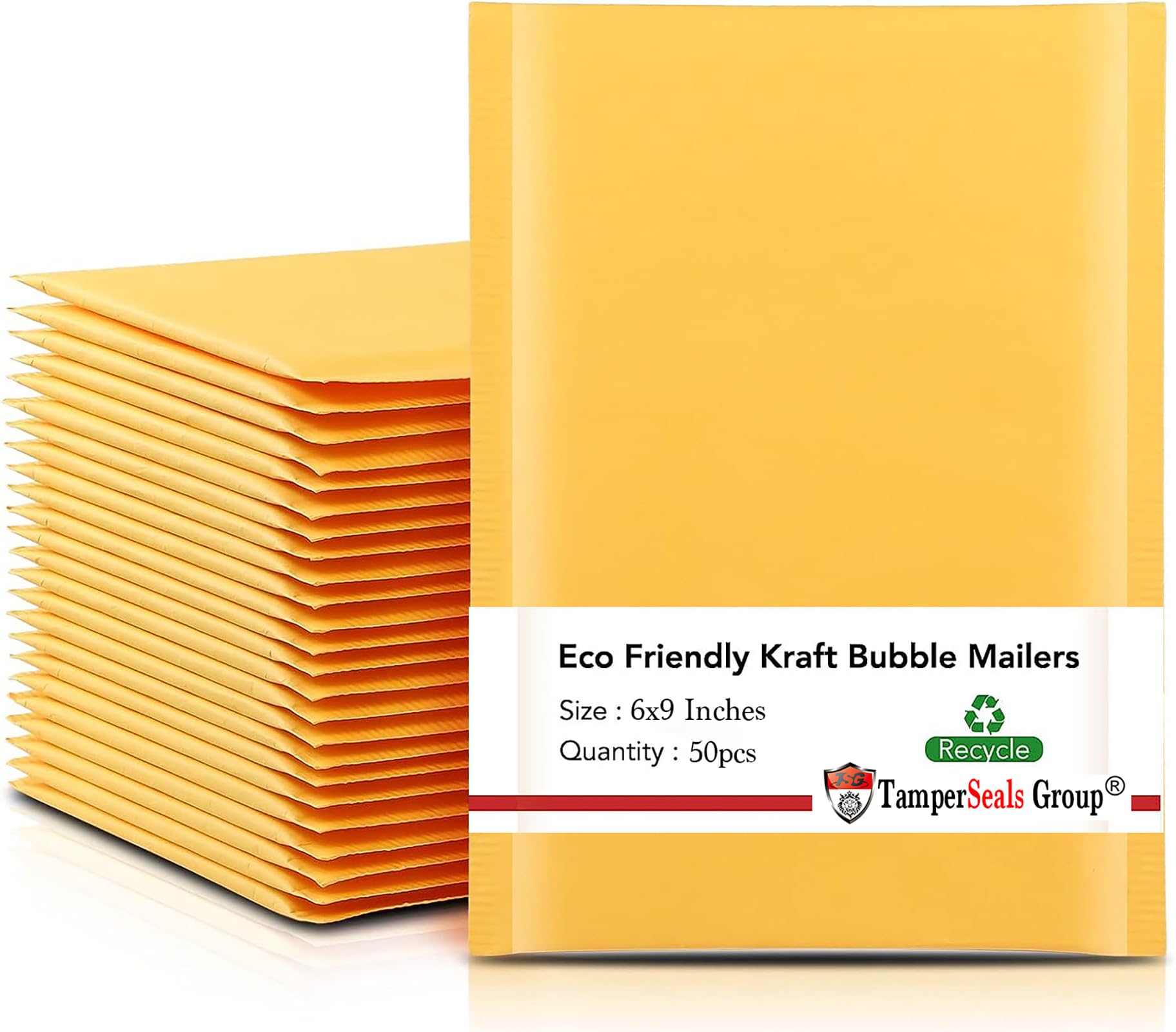 TamperSeals Group50pcs 6”x9” Bubble Mailer Padded Shipping Envelopes for Small Business, Packaging, & Mailing (Self-Sealing, Waterproof, Bright Yellow)