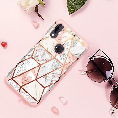 Miniatura 4 de Fingic ALCATEL - Funda de 3 V 2019  5032 W, diseño de mármol de oro rosa brillante, parachoques híbrido de policarbonato duro, funda de silicona de