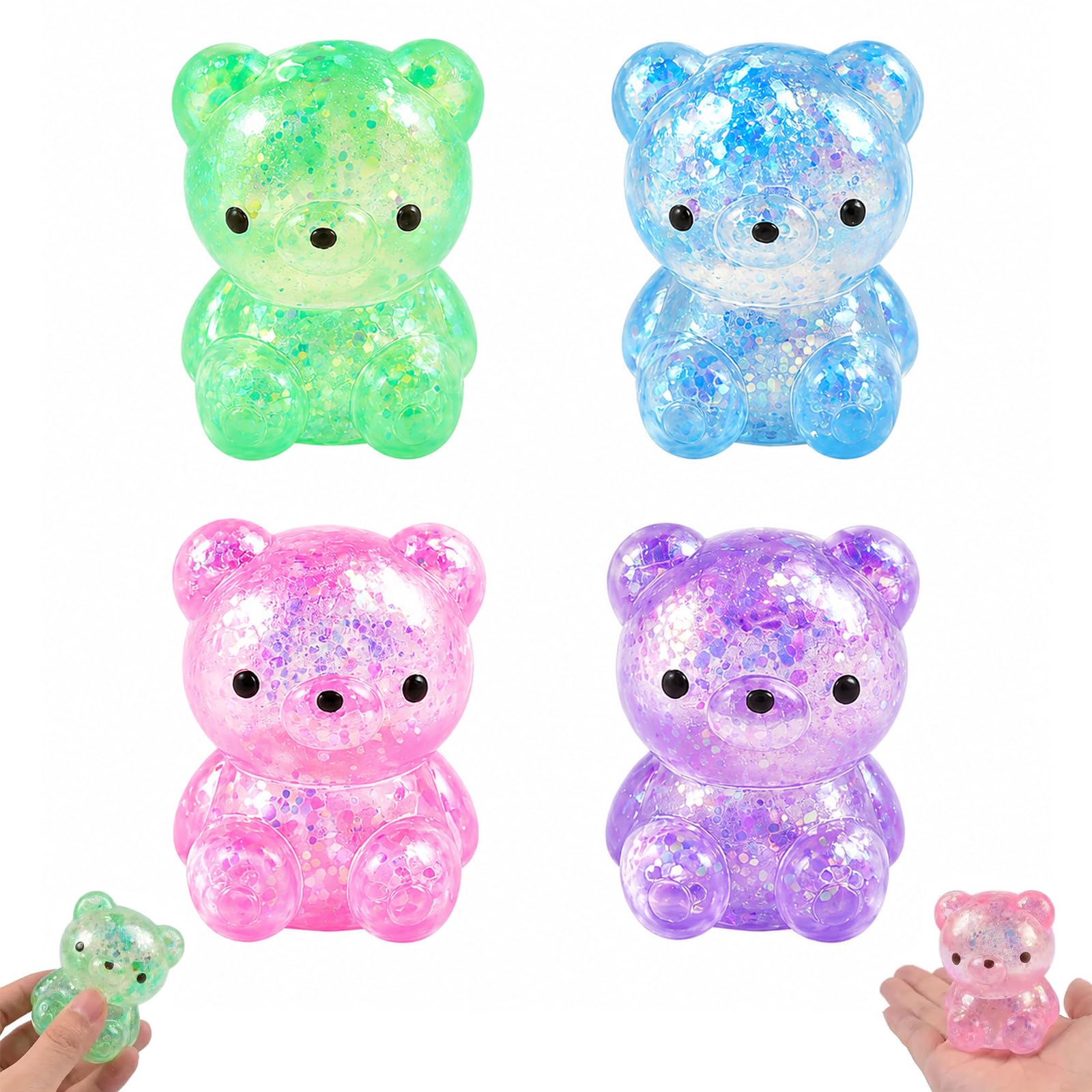 4 PCS Sugar Squishy Bear, Gummy Bear Sensory Squishy Toys for Stress Relief