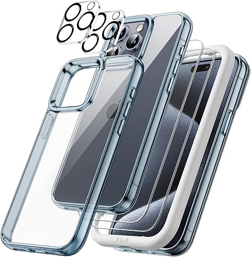 JETech Funda 5 en 1 para iPhone 15 Pro Max de 6.7 pulgadas con 2 protectores de pantalla de vidrio templado y protector de lente de cámara, no se