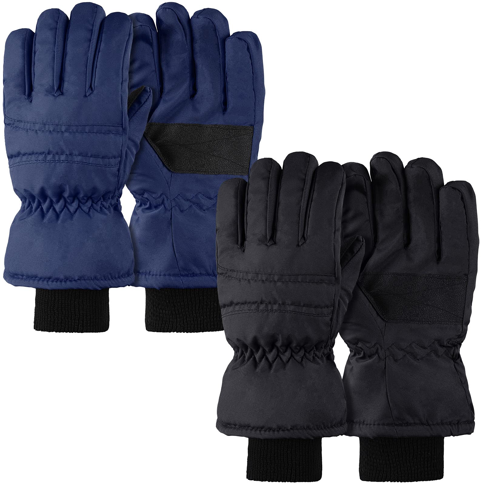 2 Paires Gants de Ski d'Hiver pour Enfants Mitaines de Neige à Doigts Complets Imperméables (Noir et Bleu Marine, 3-6 ans)