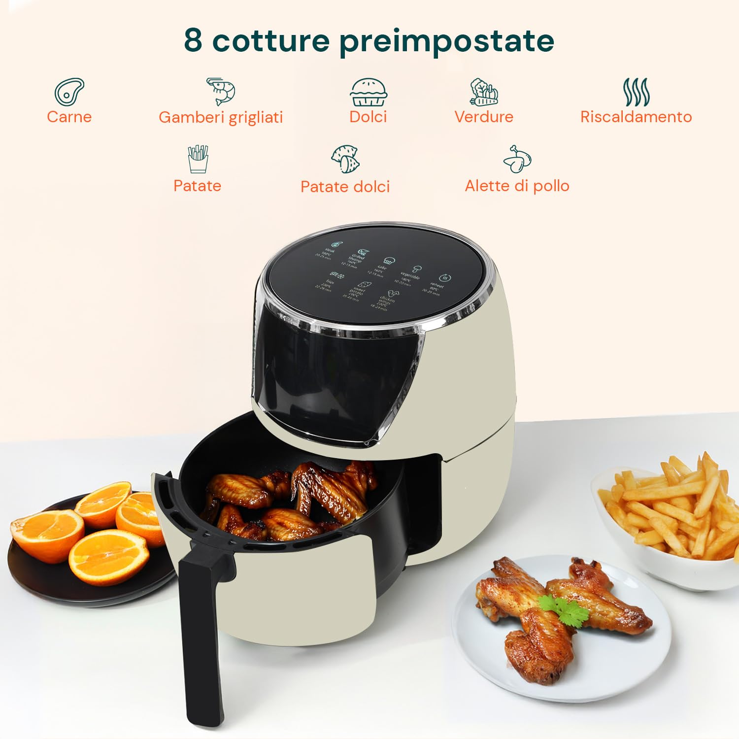 Wintem Frytkownica powietrzna 5 litrów z dotykową diodą LED, 60 min., automatyczne wyłączanie, szybkie gotowanie bez oleju i jednolity dla chrupiących przepisów rodzinnych