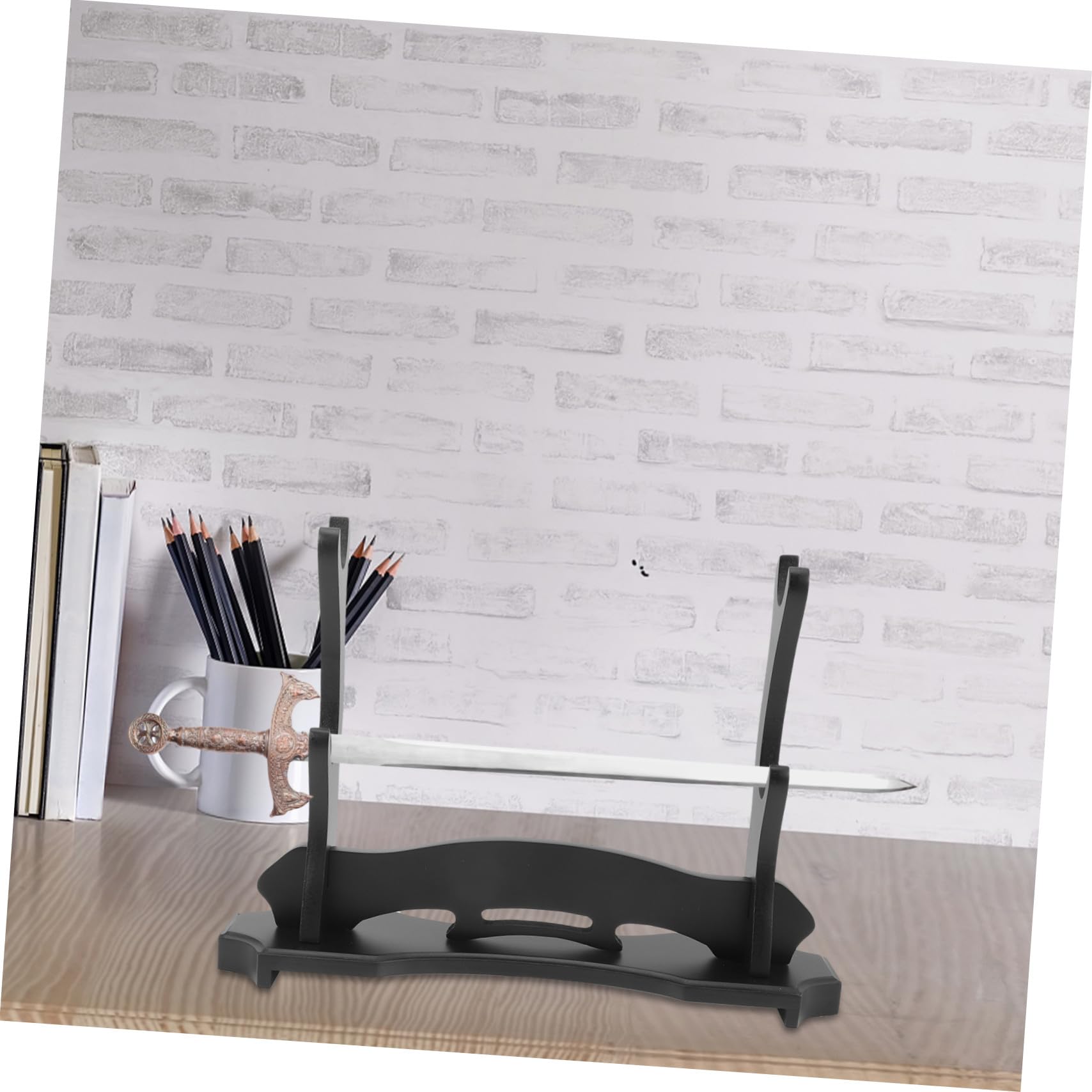 iplusmile Soporte Portacuchillas De Madera De Dos Niveles, Accesorio Hogar, Soporte Estable Para Espadas y Flautas, Base Resistente Para Exhibición, Adecuado Para Sala De Estar y Estudio