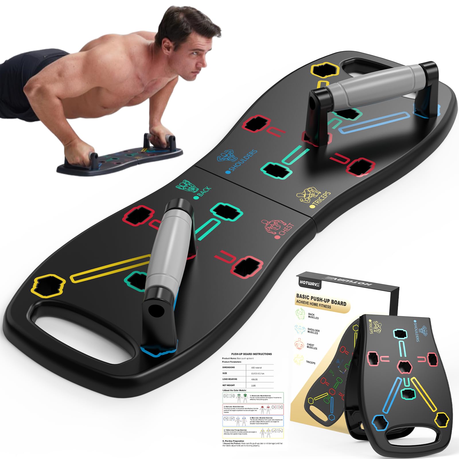 HOTWAVE Push Up Board, Portable Pushup Board for Men, Foldable Push-up Board, Multifunctional Push Up Board-20 in 1 at Home Gym, Pushup Handles for Chest Muscle Exercise Strength Training Equipment