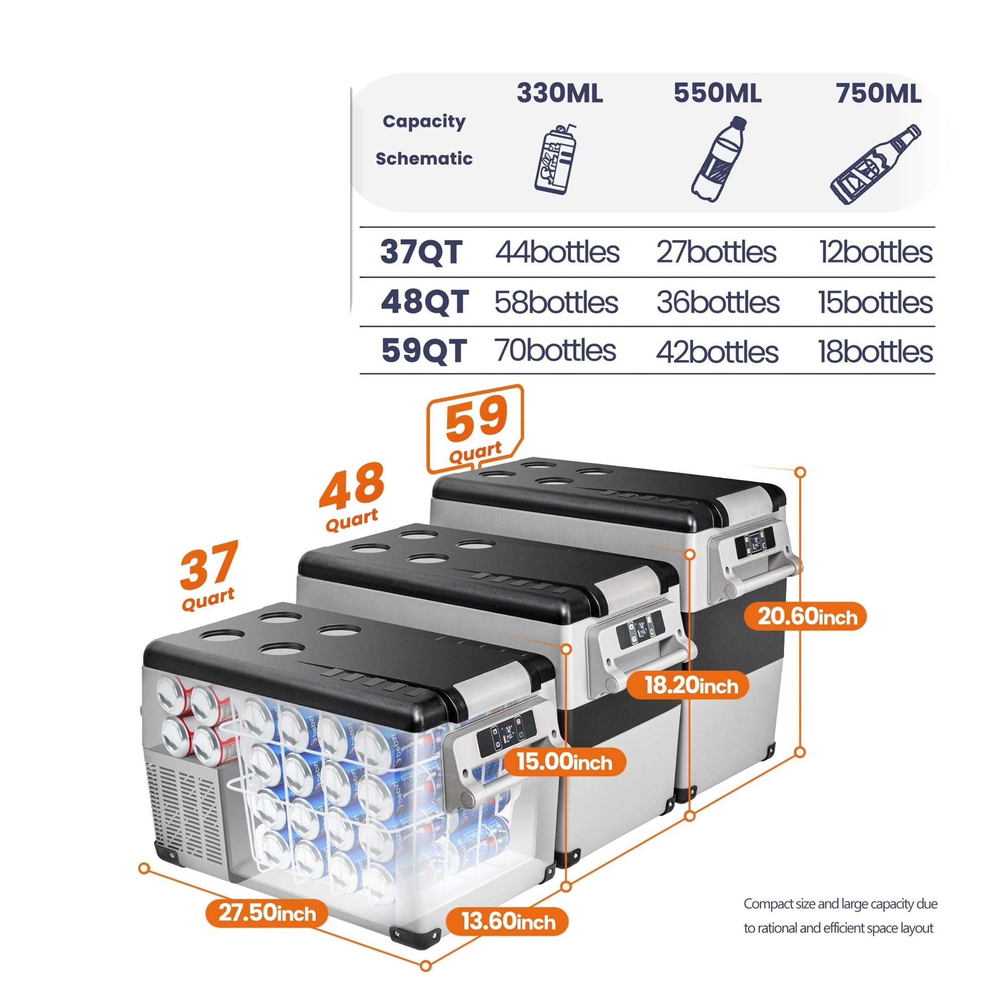 Refrigerador portátil for Coche de 35/45/55 l, minicongelador de 12 V, 12/24 V CC, 100-240 V CA, Nevera portátil for casa, camión, Camping.(35L)