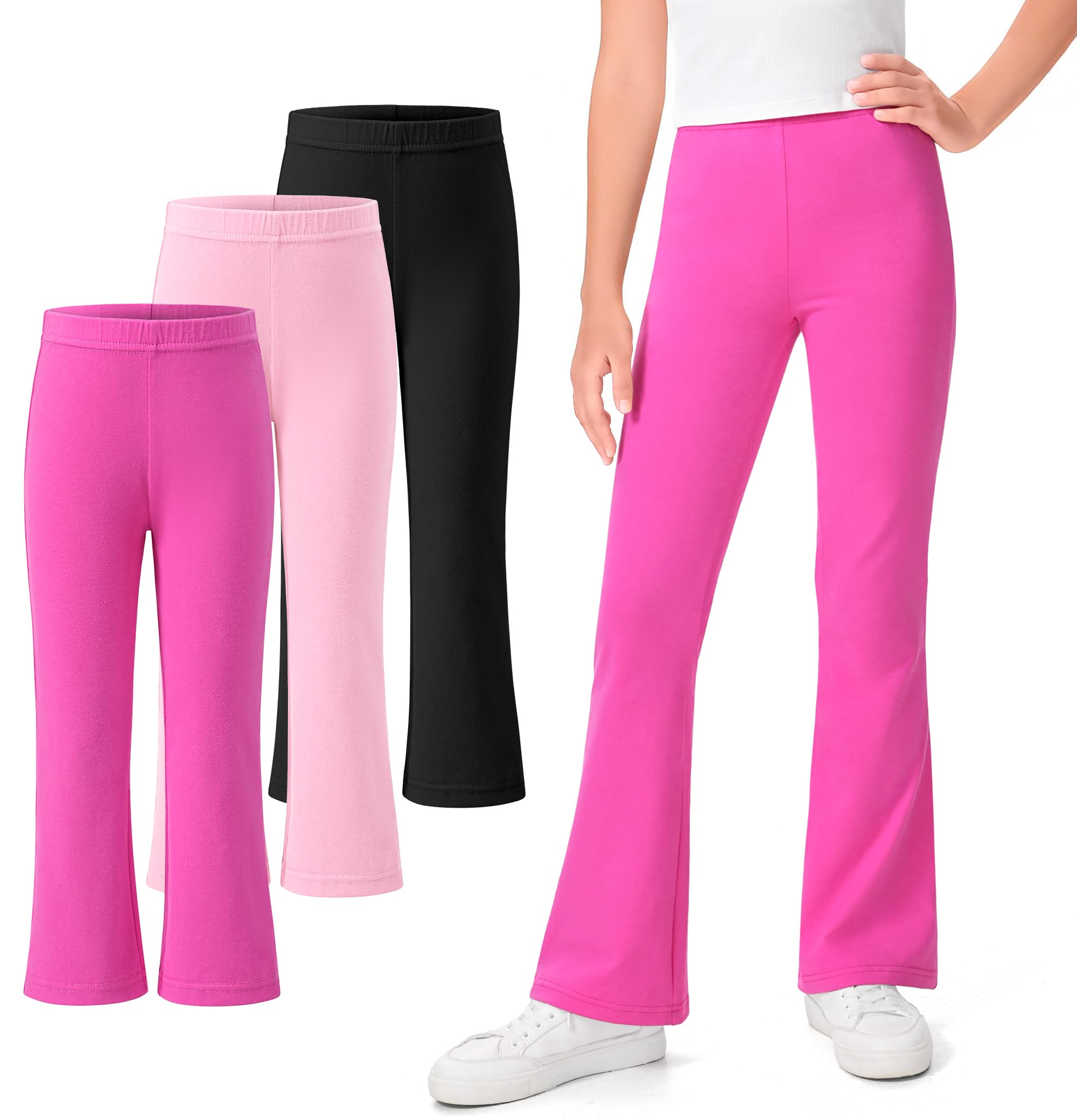 KEREDA 3 Pack School Uniform Pants for Girls Flare Bell Bottoms Leggings