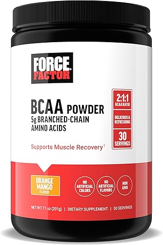 FORCE FACTOR BCAA Aminoácidos Suplemento 211, delicioso y refrescante BCAA en polvo para apoyar la recuperación muscular y el rendimiento, sin