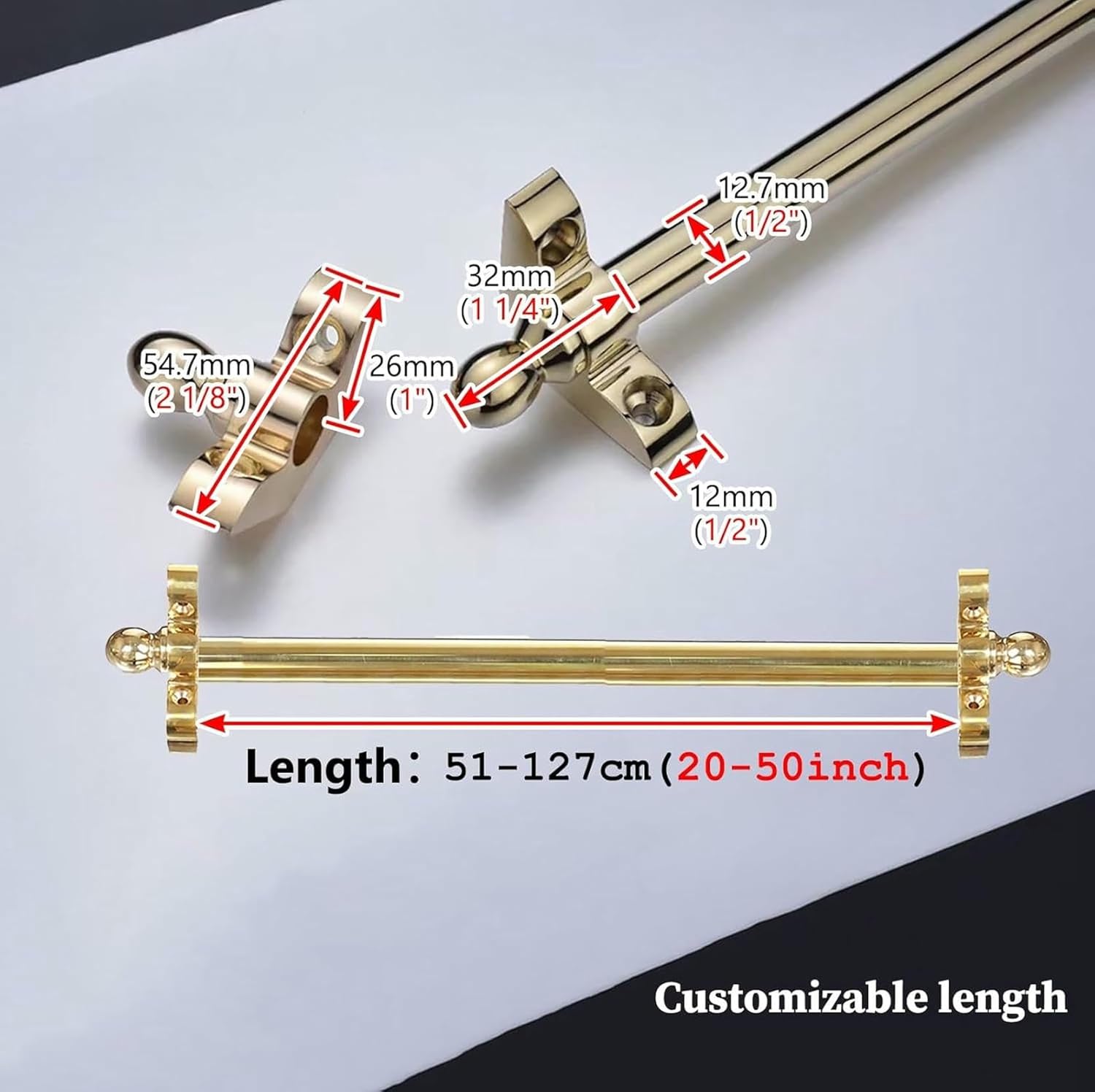 3 5 10 12 13 14 15 16 pcs Stair Rods for Carpet Runners, 24 28 32 36 40 48 50 inch Long Brass Carpet Rods, Stair Tubular Bar