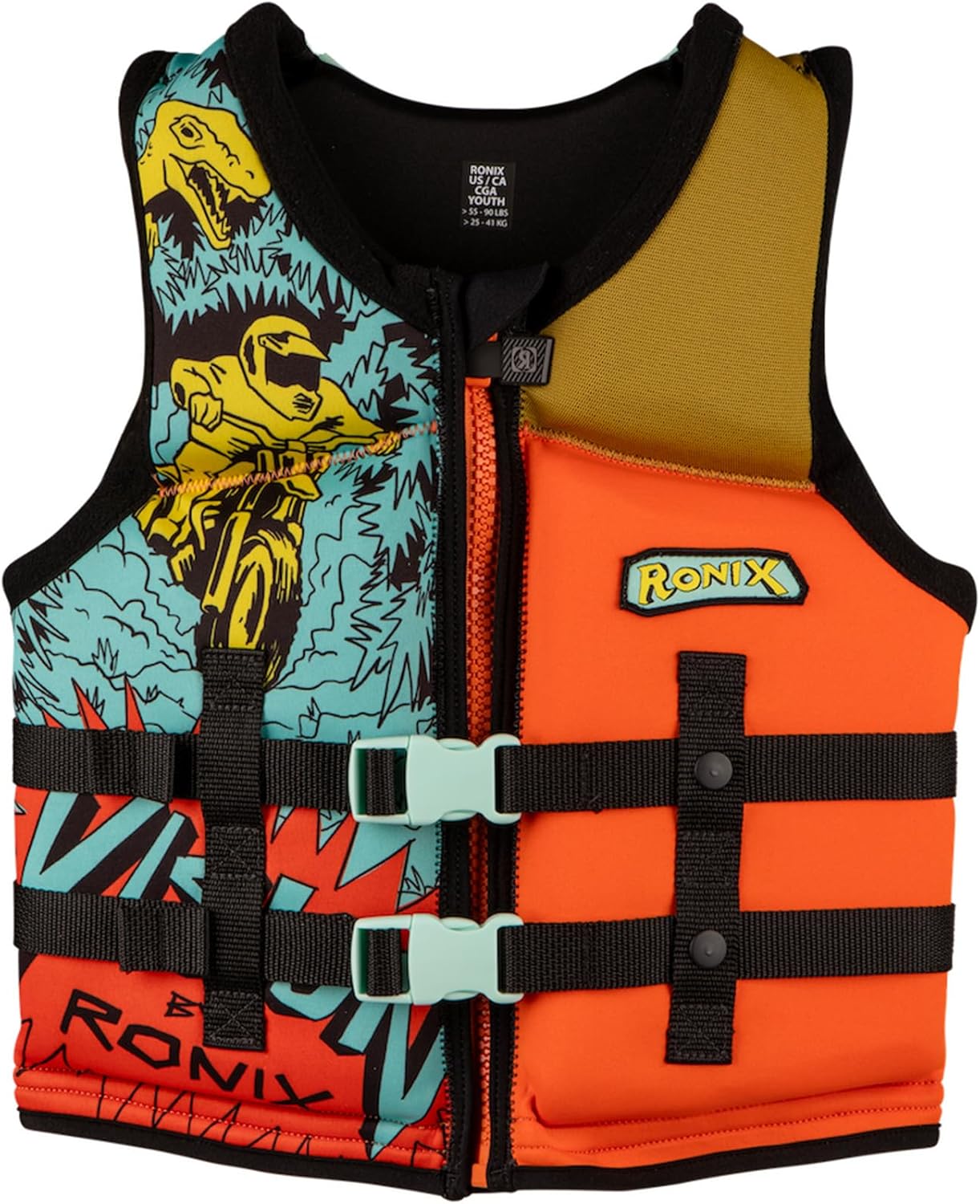 RONIX Boy's Vision CGA Life Vest | Durable Lightweight Neoprene Soft Swimming Life Jacket for Boating and Watersports with Plush Inner & Back Supportive Foam