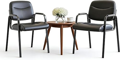 Miniatura 12 de Simple Deluxe Silla de oficina para invitados con reposabrazos acolchado, sin ruedas, para sala de espera, recepción, sillas estacionarias de cuero