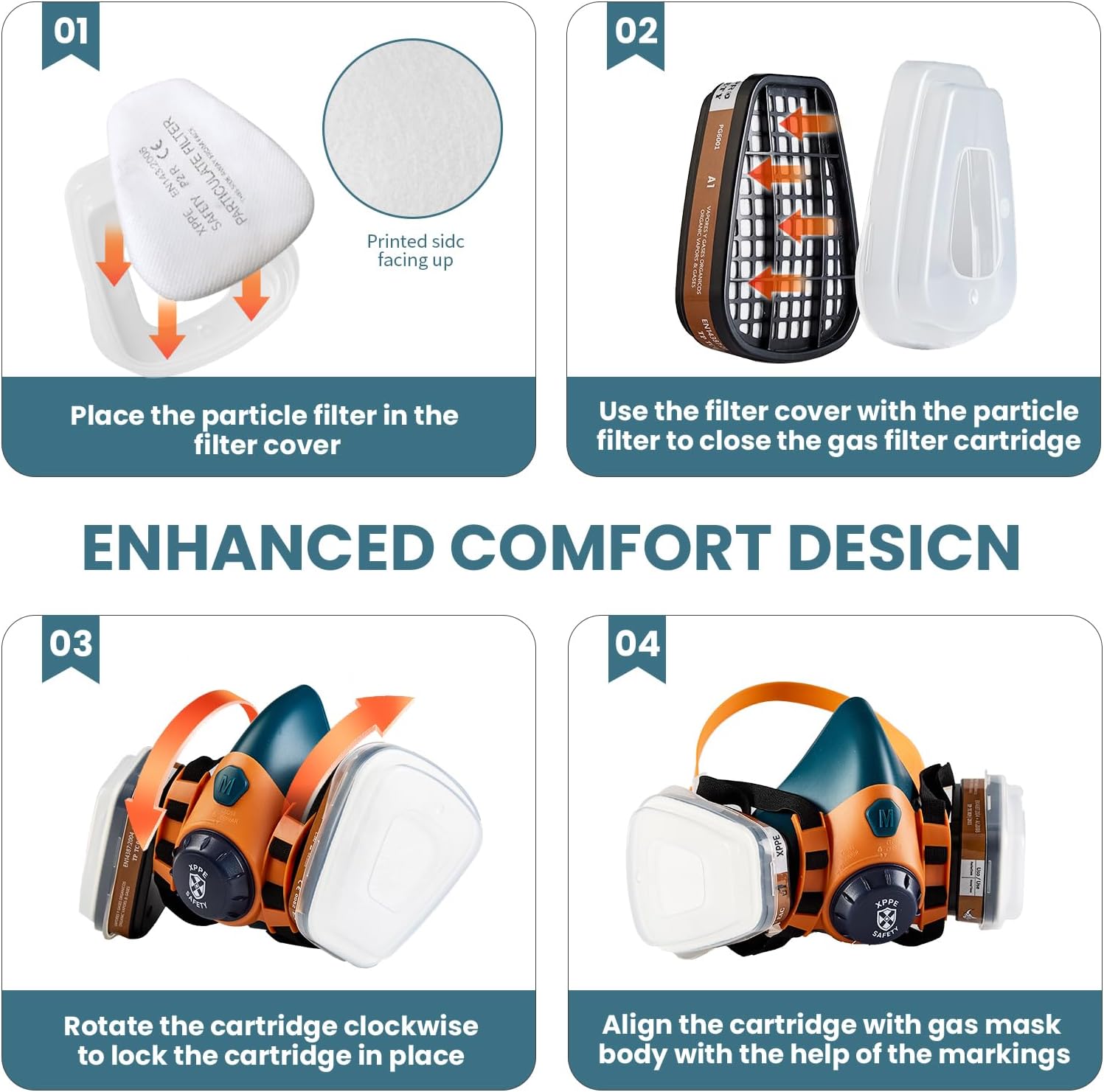 Reusable Silicone Half Face Respirator Mask with Filters - Gas Mask for Welding, Woodworking, Spray Paint, Dust, Chemical & Pollen Protection