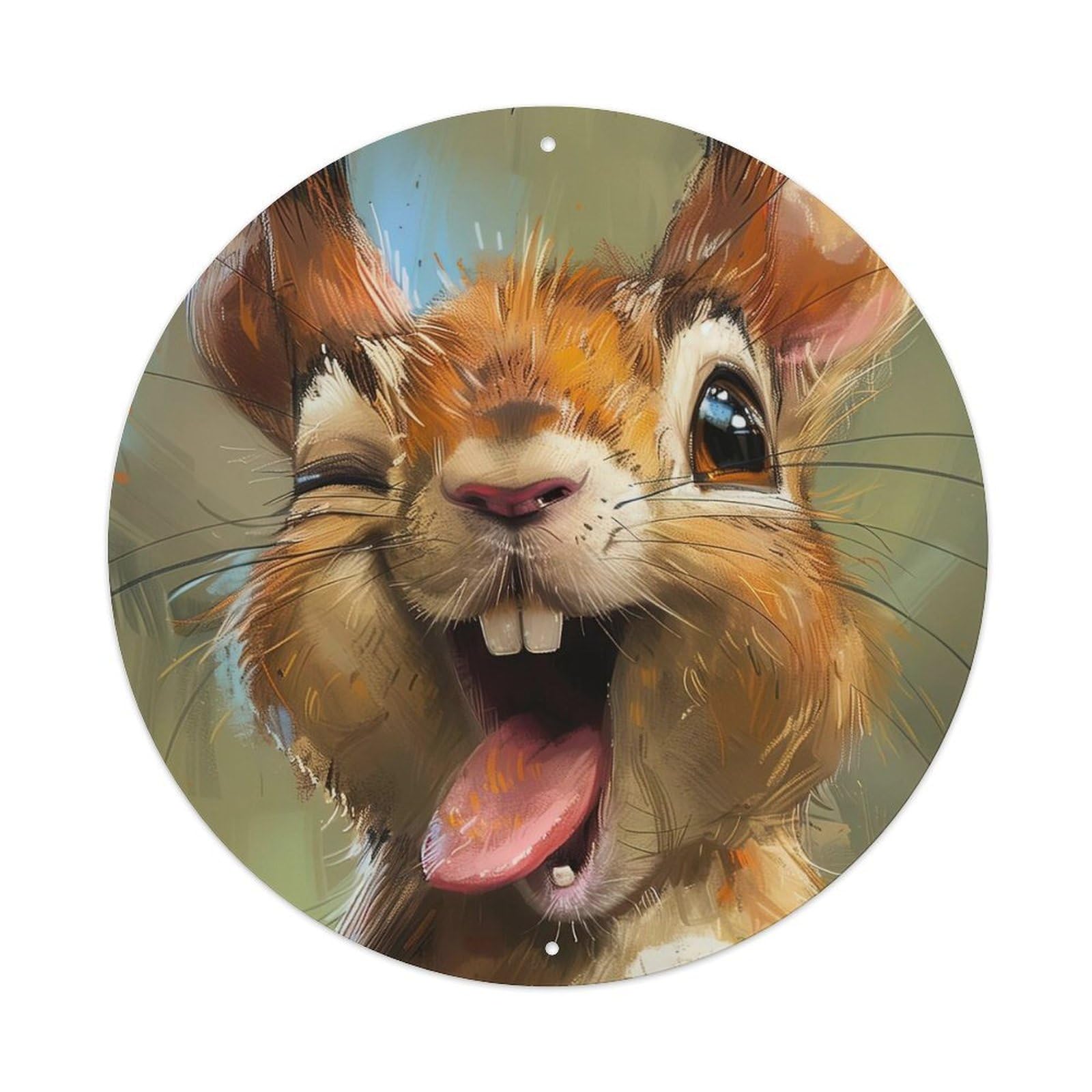 Animal Quirky Squirrel Vintage Metal Tin Sign Plaque Wall Decor for Cafe, Club, Garden Round Metal Poster 8x8Inch