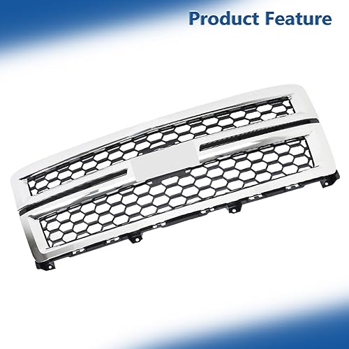 Miniatura 4 de Silscvtt Parachoques delantero parrilla superior cromado marco y panal negro estilo panal de repuesto para Silverado 1500 2014-2015
