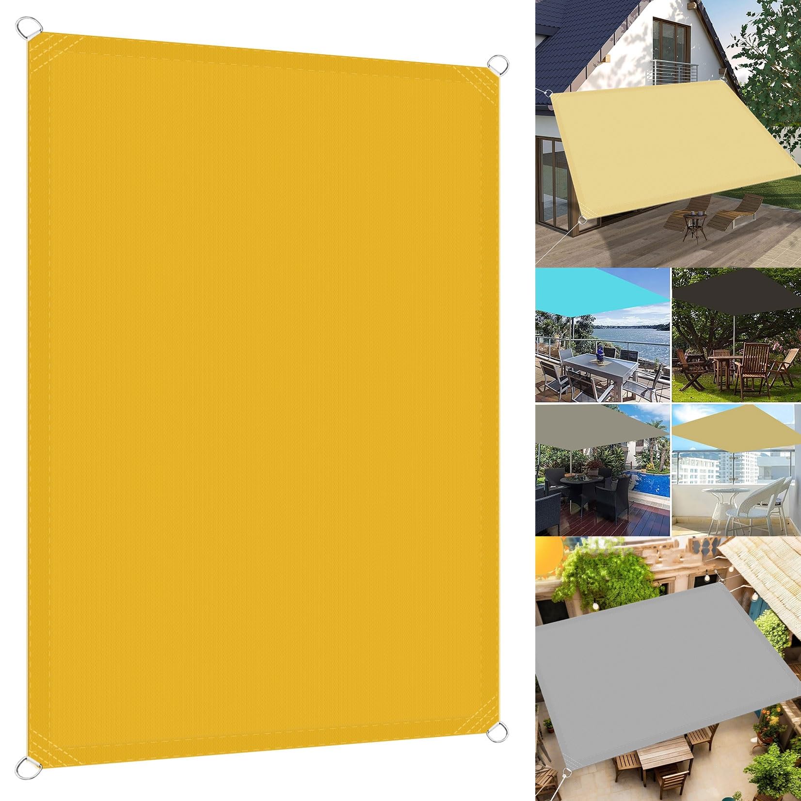 KLGFBDC Waterproof Sun Shade Sail 3.5 x 6m Premium PES Polyester Canopy for Garden Patio Outdoor Camping Wind Resistant UV Protection Golden Color