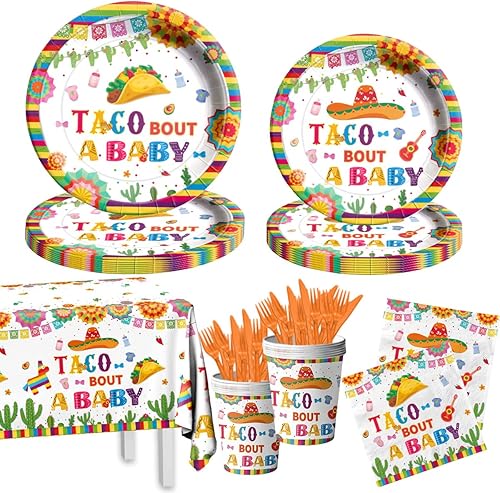 GREHUMOR Taco Bout a Baby - Vajilla de revelación de género de 141 piezas, decoración de fiesta de cactus, sombrero de vaquero, suministros de