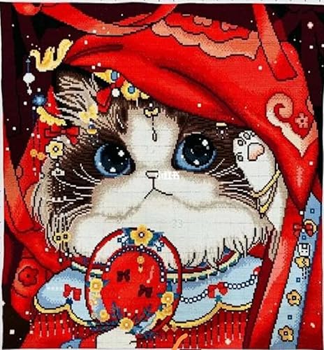 Joybohoo Kits de punto de cruz sellados gama completa de kits de bordado para principiantes DIY 11CT 3 hebras - Lindo gato (impreso) 19.7 x 19.7