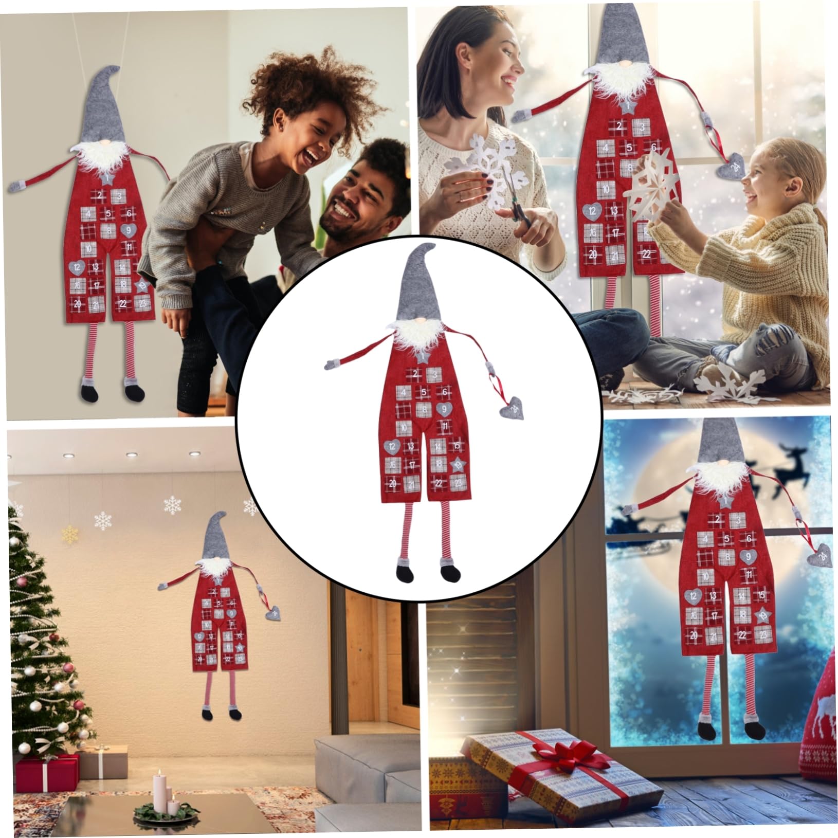Cabilock Calendario Avvento Natalizio Bambole di Lino e Lana Artificiale, Decorazione Appesa Rossa per Conto alla Rovescia di Natale, Adatta a Festa di Natale e Soggiorno