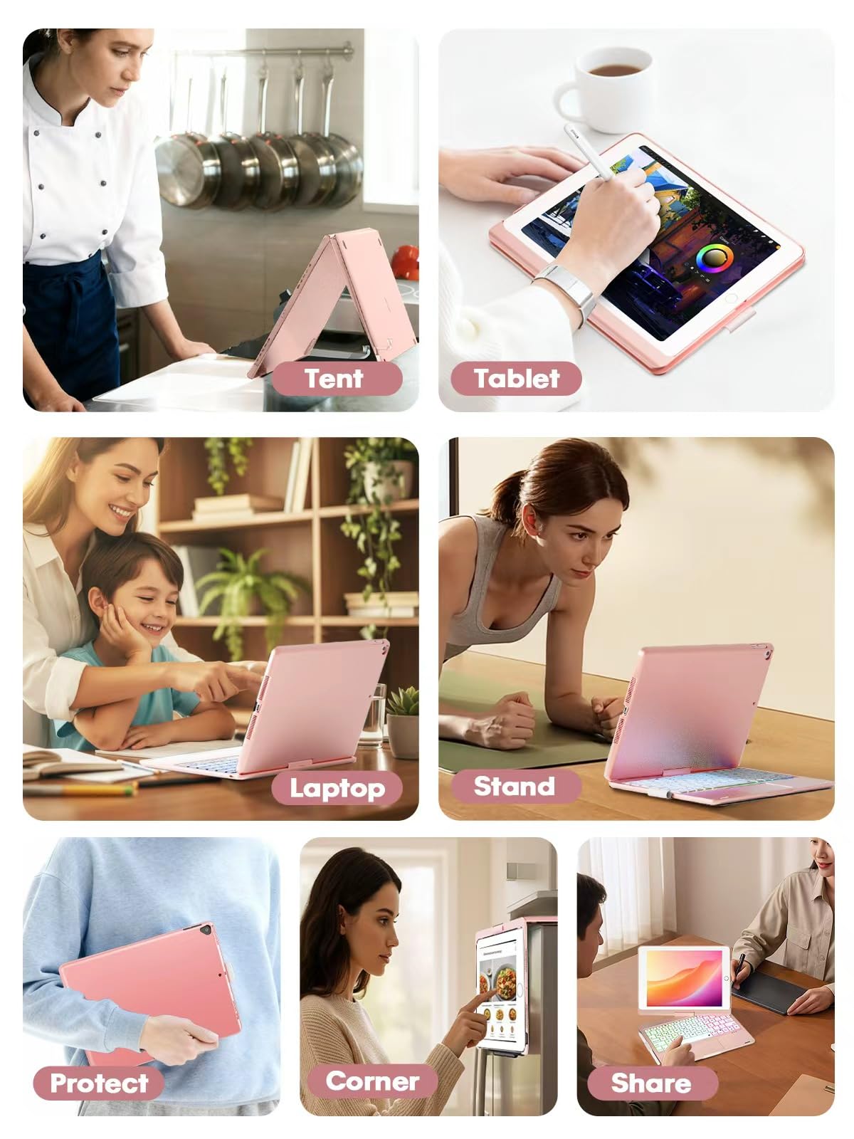 BABG iPad 9th Generation Case with Keyboard,360° Rotatable,Touchpad,Backlit Keyboard with Pencil Holder for 10.2 inch iPad 9th Gen 2021/ 8th Gen 2020/7th Gen 2019 and iPad Air 3/Pro 10.5"-: Rose Gold