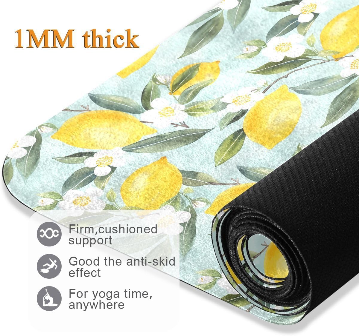 ALAZA Lemon Pattern Light Blue Background Hand-Painted Yoga Mat Non Slip Fitness Exercise Mat, Workout Mat for Yoga, Pilates and Floor Exercises