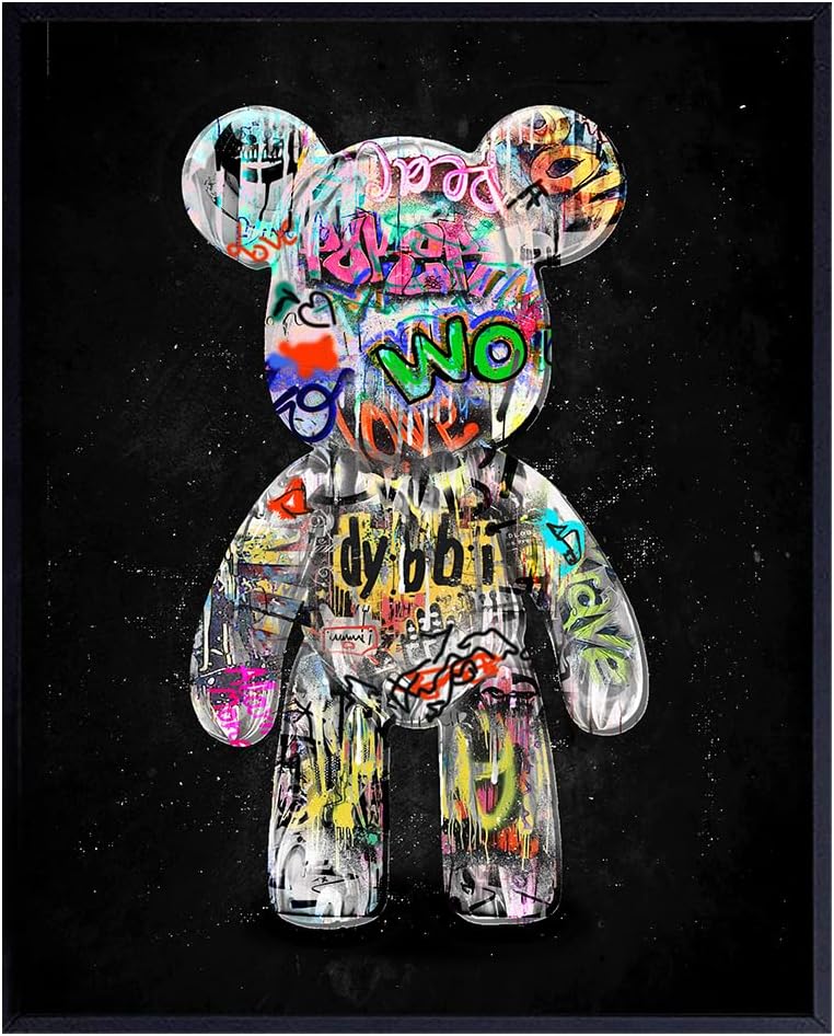 Banksy Graffiti Wall Art, Funky Decor - Cute Aesthetic Room Decor - Bear Wall Decor, Urban Home Decor - Eclectic Wall Decor- Cool, Modern art - Trendy Pop art - Maximalist Decor