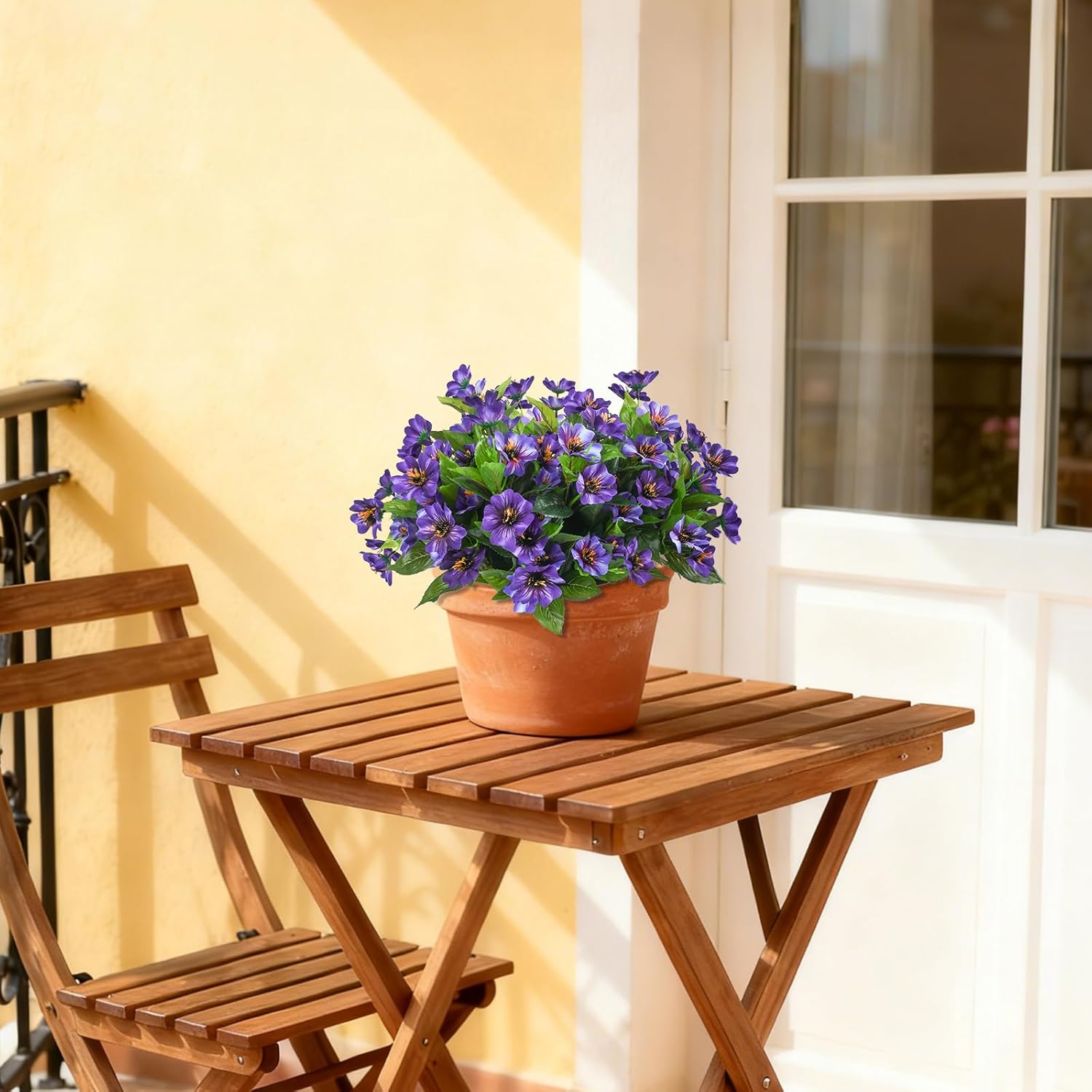 Hrobek Fake Artificial Flowers for Outdoors Decoration,4 Bundles Silk Faux Spring Flowers with Plants Leaves UV Resistant for Planter Front Door Porch Yard Patio Window Box Home Indoor Decor