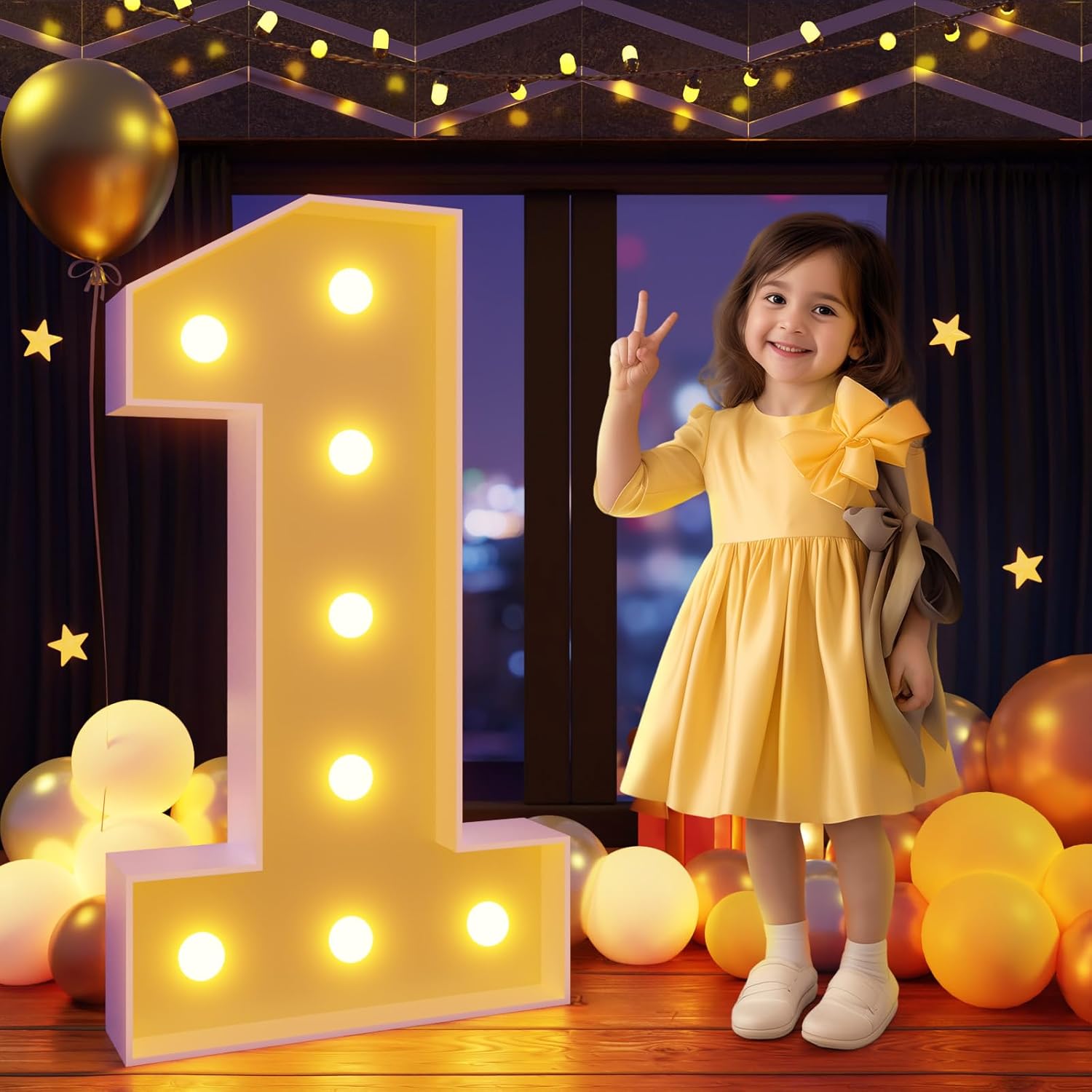Marquee Numbers 3 Feet Tall Large Light Up Numbers 1st 16th 21st Wild One Birthday Decorations Girl Boy Big Yellow Light Outdoor Anniversary Decorations Balloon Arch Kit Party Backdrop 1 3 FT Number 1