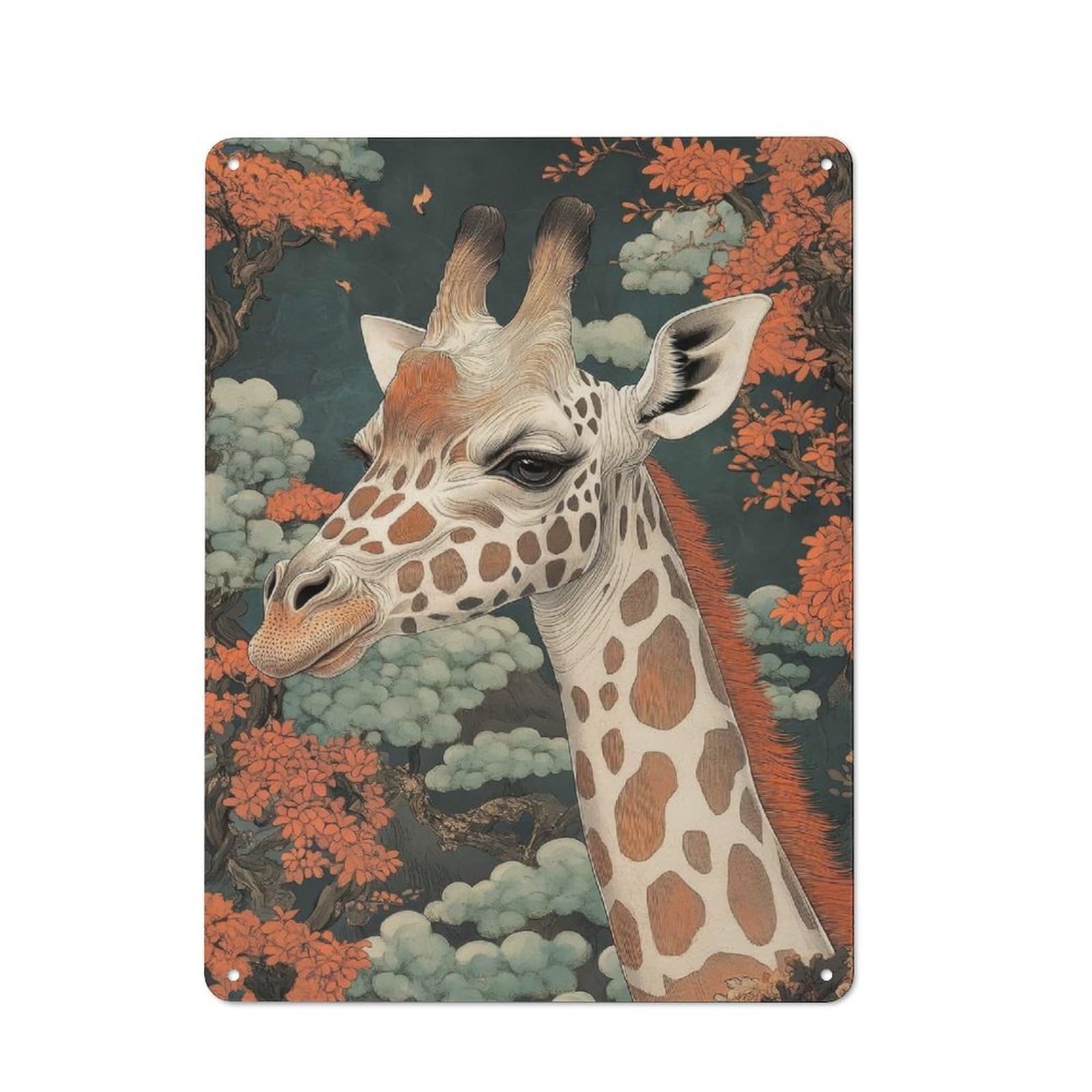 Junmoney Style-1 Metal Plaque 40X30cm With Giraffe Portrait For Pub Or Café, Vintage Decor, For Vintage Wall Decor Fans, For Metal Sign Collectors