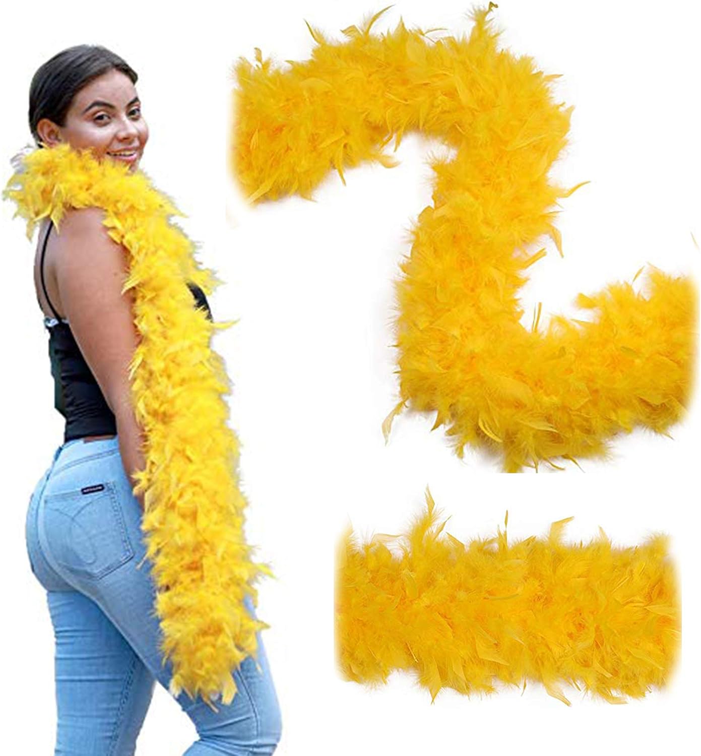 ZUCKER – Feather Boa for Women, Heavy Weight, Chandelle Boas 72" – Costume Accessory, Halloween Party - Gold - 3-Pack
