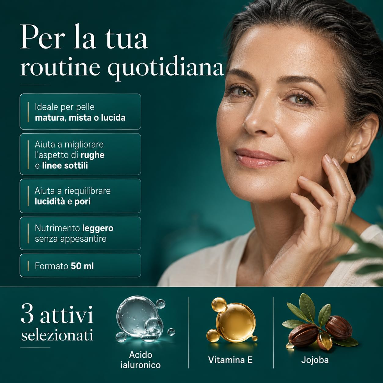 Linfa Cosmetics Age Purify H24 Crema Viso Antietà, Idratante Purificante con Acido Ialuronico, Vitamina E, Jojoba, Albicocca e Salvia, Pelle Matura Mista e Lucida, 50 ml