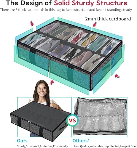 Miniatura 4 de Onlyeasy MXAUBS14S14 - Paquete de 2 organizadores de almacenamiento de zapatos debajo de la cama con asas y ventana transparente (se ajustan a 14 +