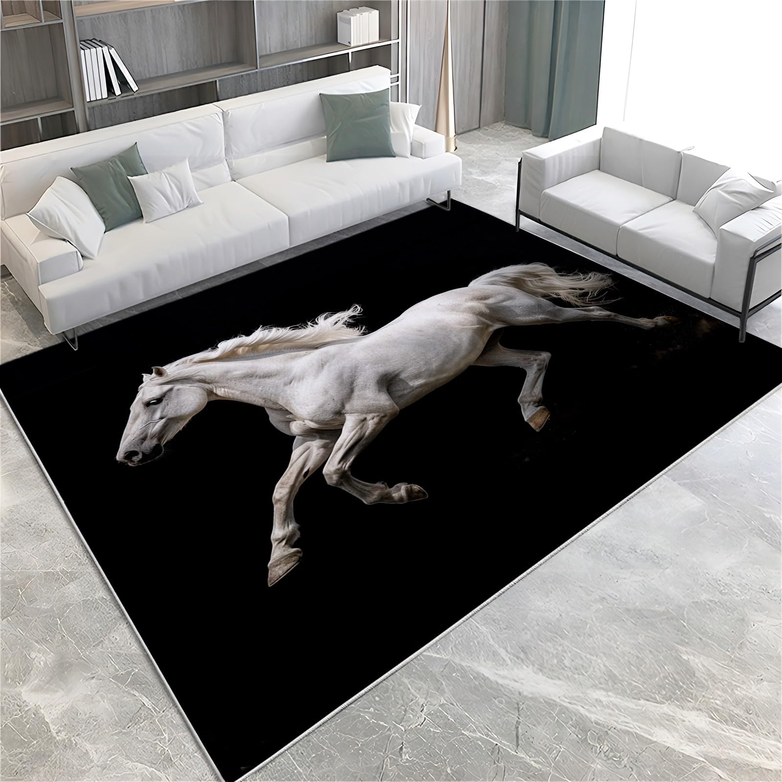 Teppich Tierpferd Schwarz 120x180 cm Wohnzimmer Teppich Schlafzimmer Teppich Modern Waschbarer Kurzflor Teppiche rutschfest Flauschig Weiche Teppiche