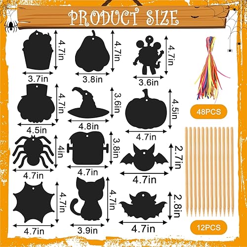 Miniatura 2 de FEBSNOW Manualidades de Halloween para niños, tarjetas de papel mágico de arco iris para arañar, adornos colgantes de árbol de Halloween, regalos de